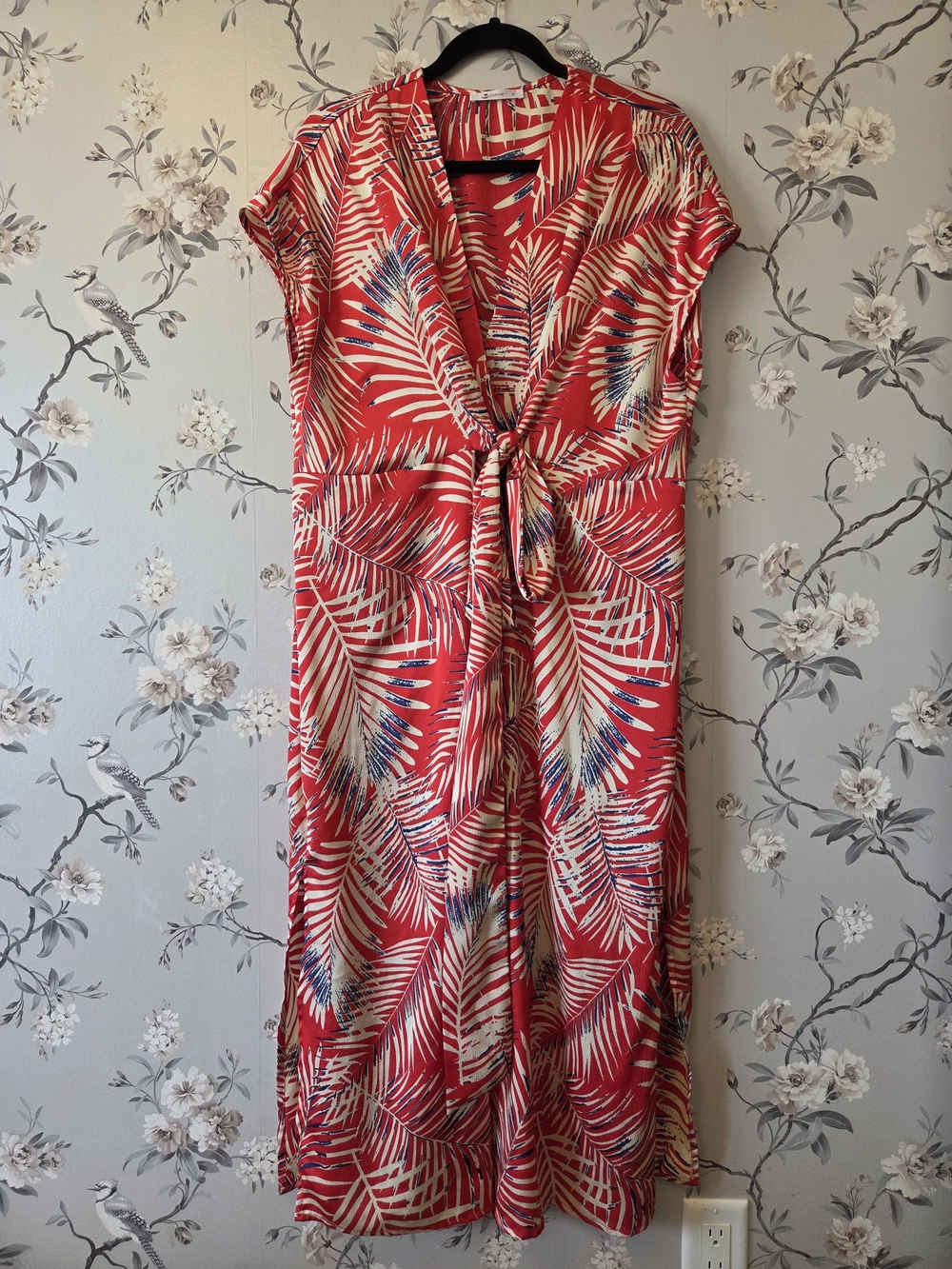 Cupshe Red Tropical Palm Print Tie Front Maxi Dress Vacation Size XL